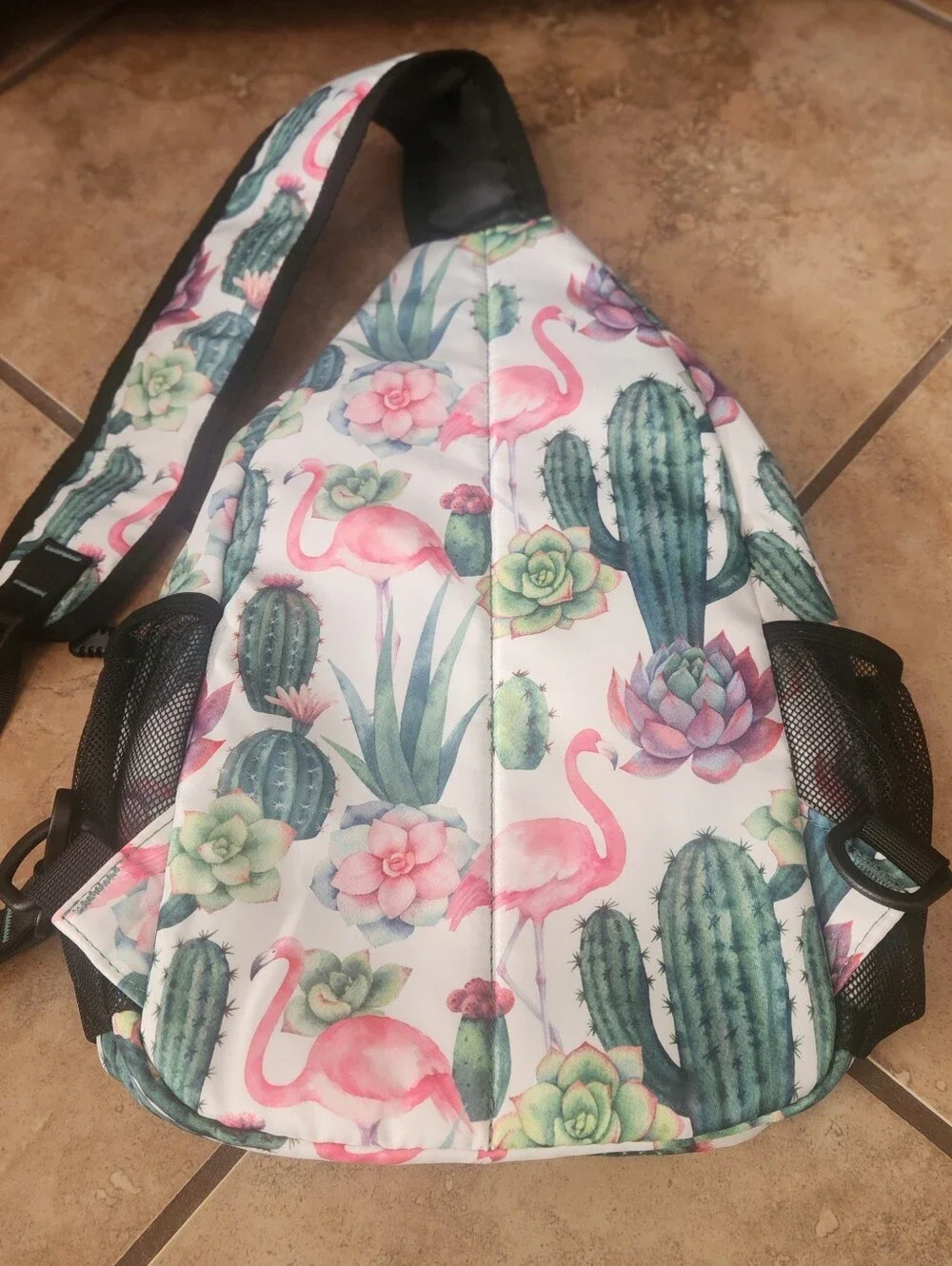 Flamingo And Cactus Sling Backpack